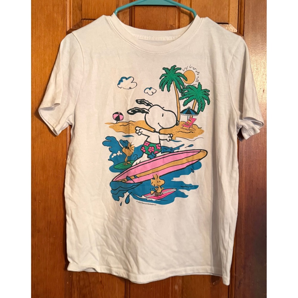 Abercrombie Kids Peanuts Snoopy Surfing Graphic T-Shirt White Size 11/12